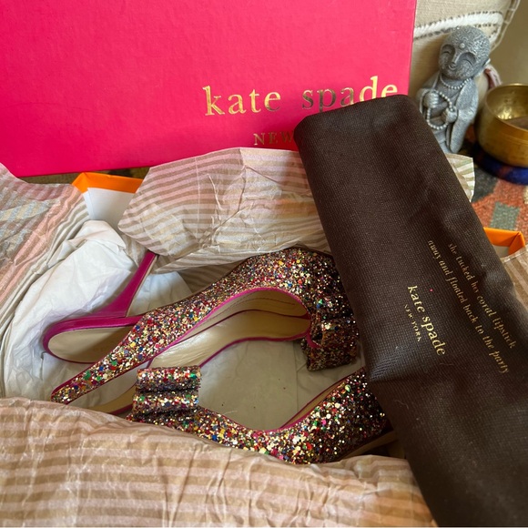 Kate Spade Charm Glitter/Sparkle Hot Pink Slingback Heels Box & Dust Bag US6 - Picture 15 of 16